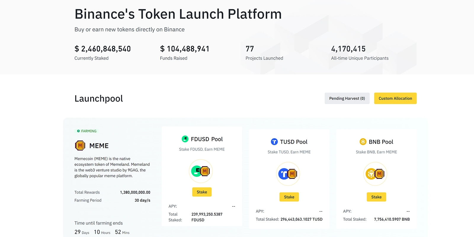 binance Launchpool earning ico